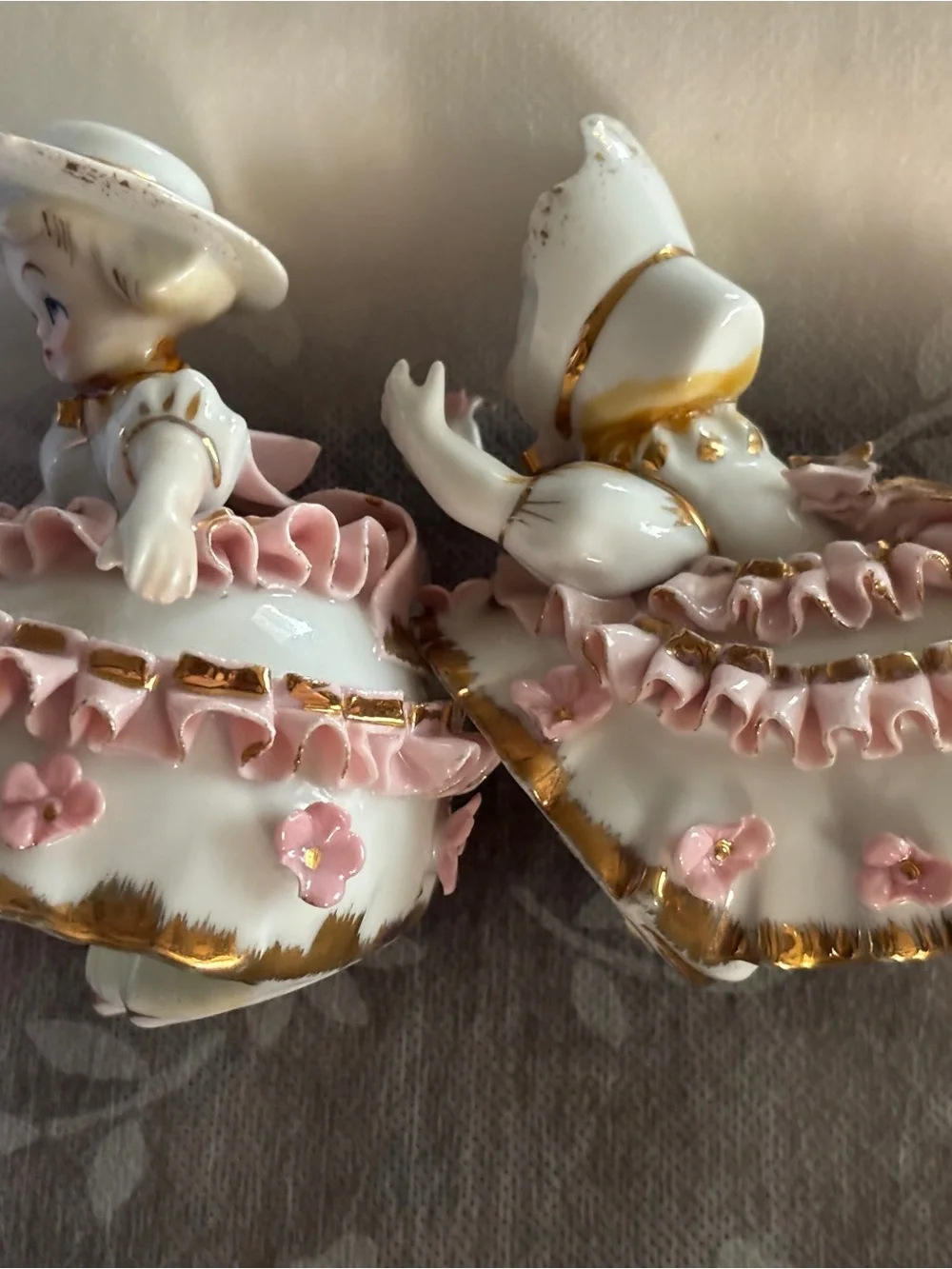 Vintage Porcelain Girl Figurine Set of 2 Bloomer Girl Japan As is